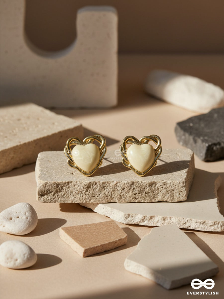 Framed In Love - Gold Heart Studs