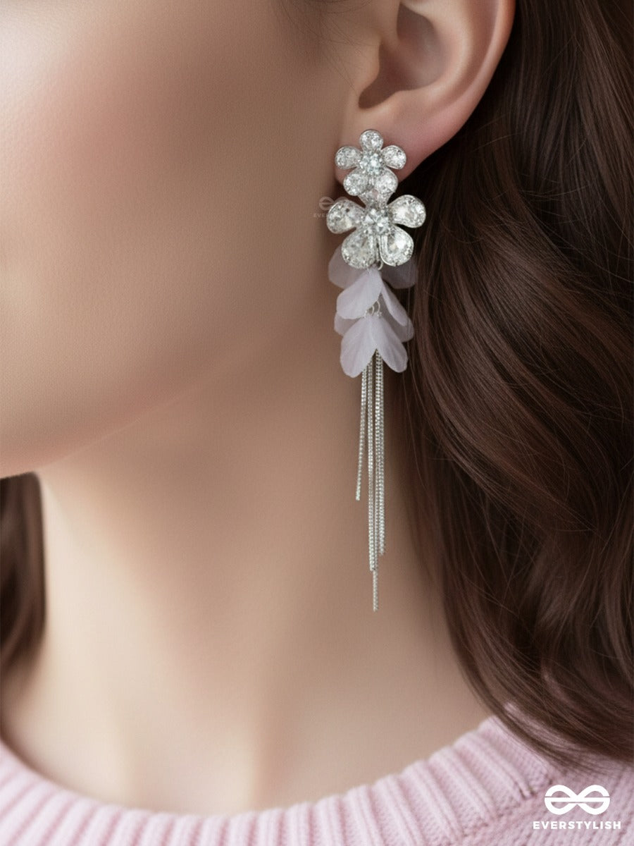 Celestial Cascade - Silver Floral Drop Earrings