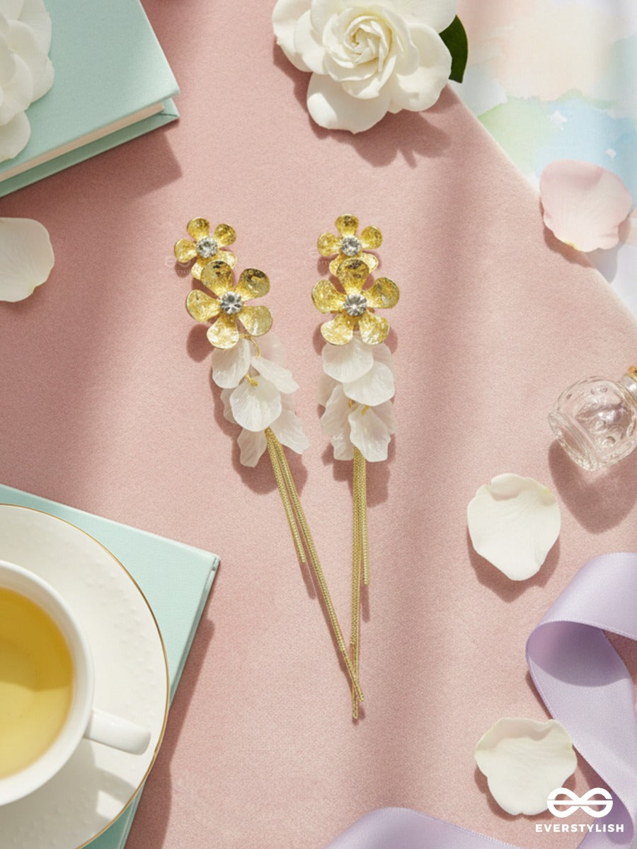 Celestial Cascade - Gold Floral Drop Earrings