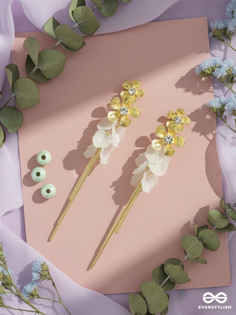 Celestial Cascade - Gold Floral Drop Earrings