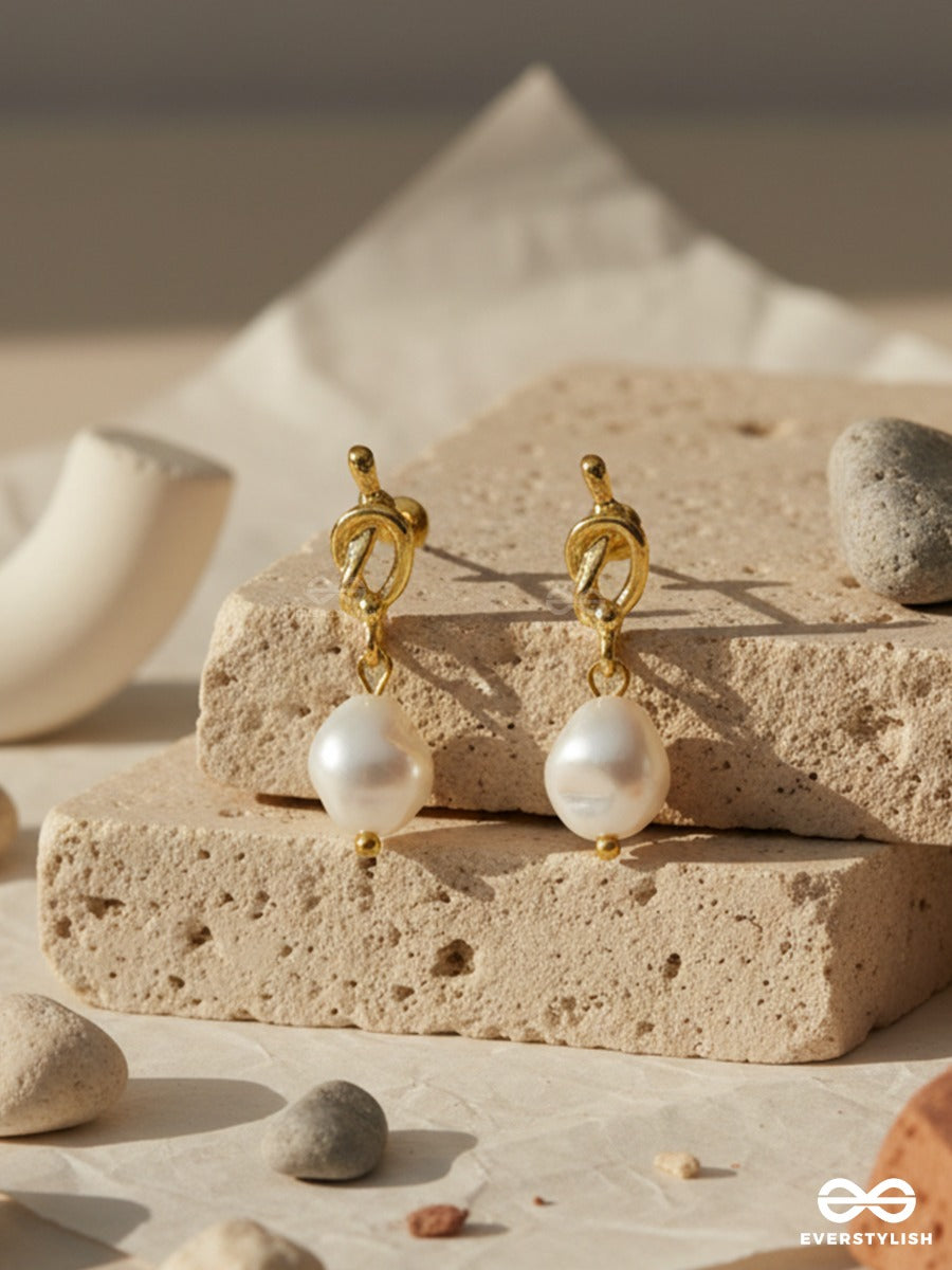 Sea Knot - Gold Pearl Drop Earrings