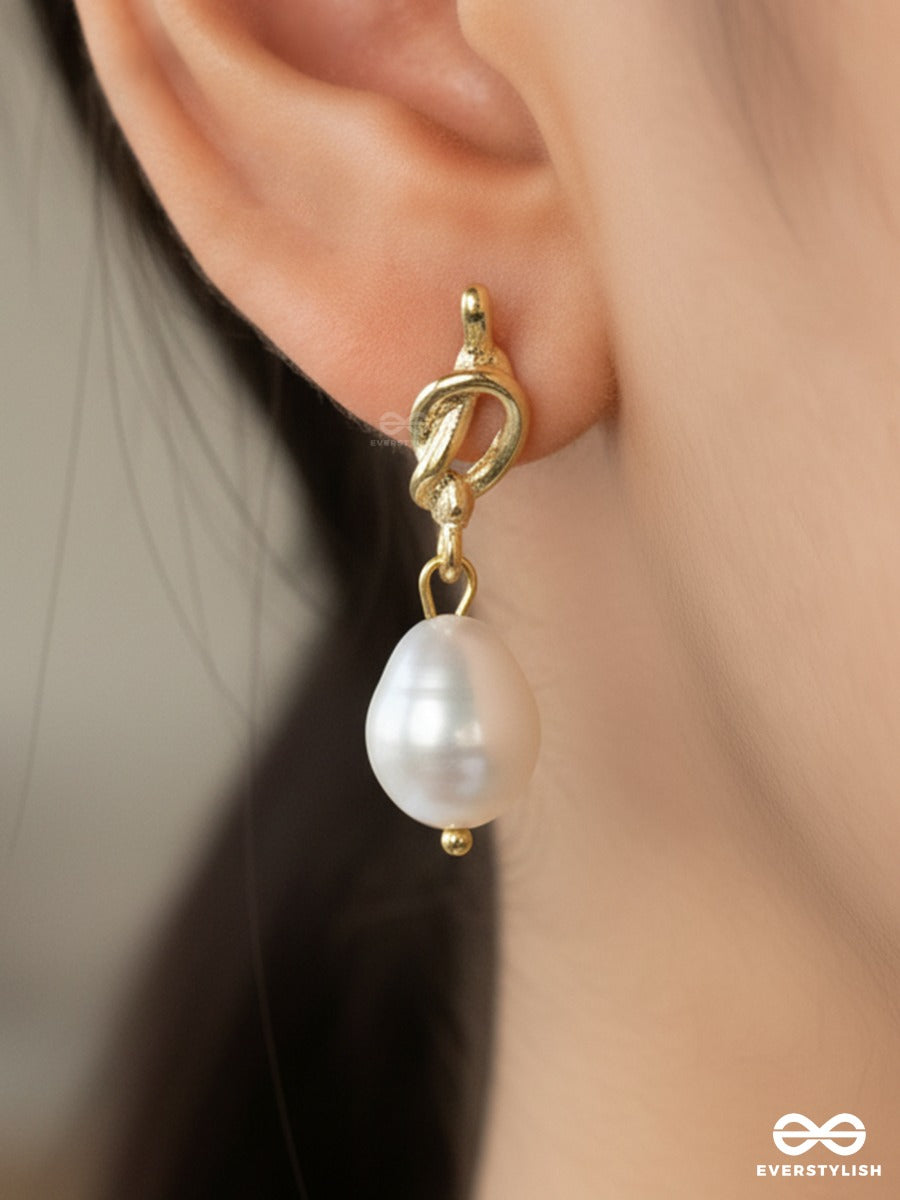 Sea Knot - Gold Pearl Drop Earrings