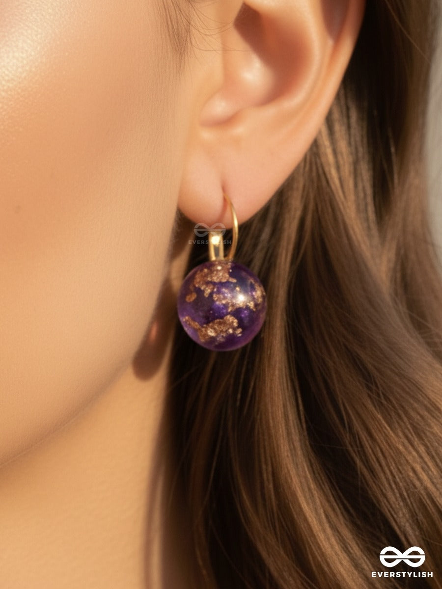 Amethyst Orbit - Golden Drop Earrings