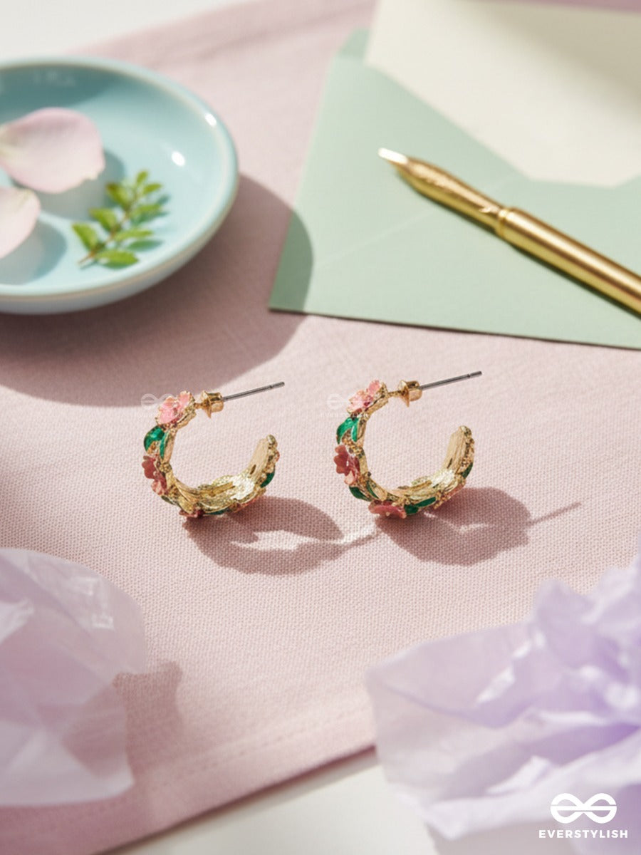 Rosebud Twist - Floral Hoop Earrings