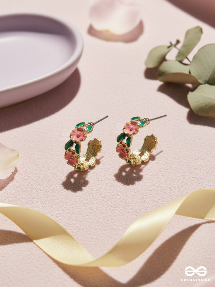 Rosebud Twist - Floral Hoop Earrings
