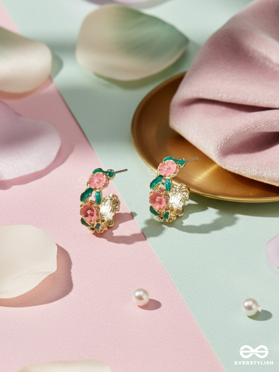 Rosebud Twist - Floral Hoop Earrings