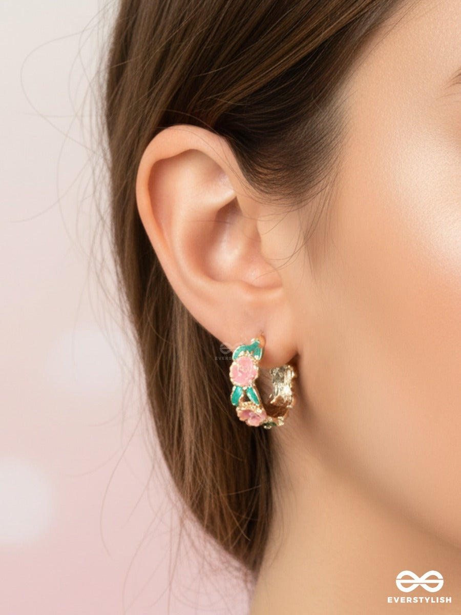 Rosebud Twist - Floral Hoop Earrings