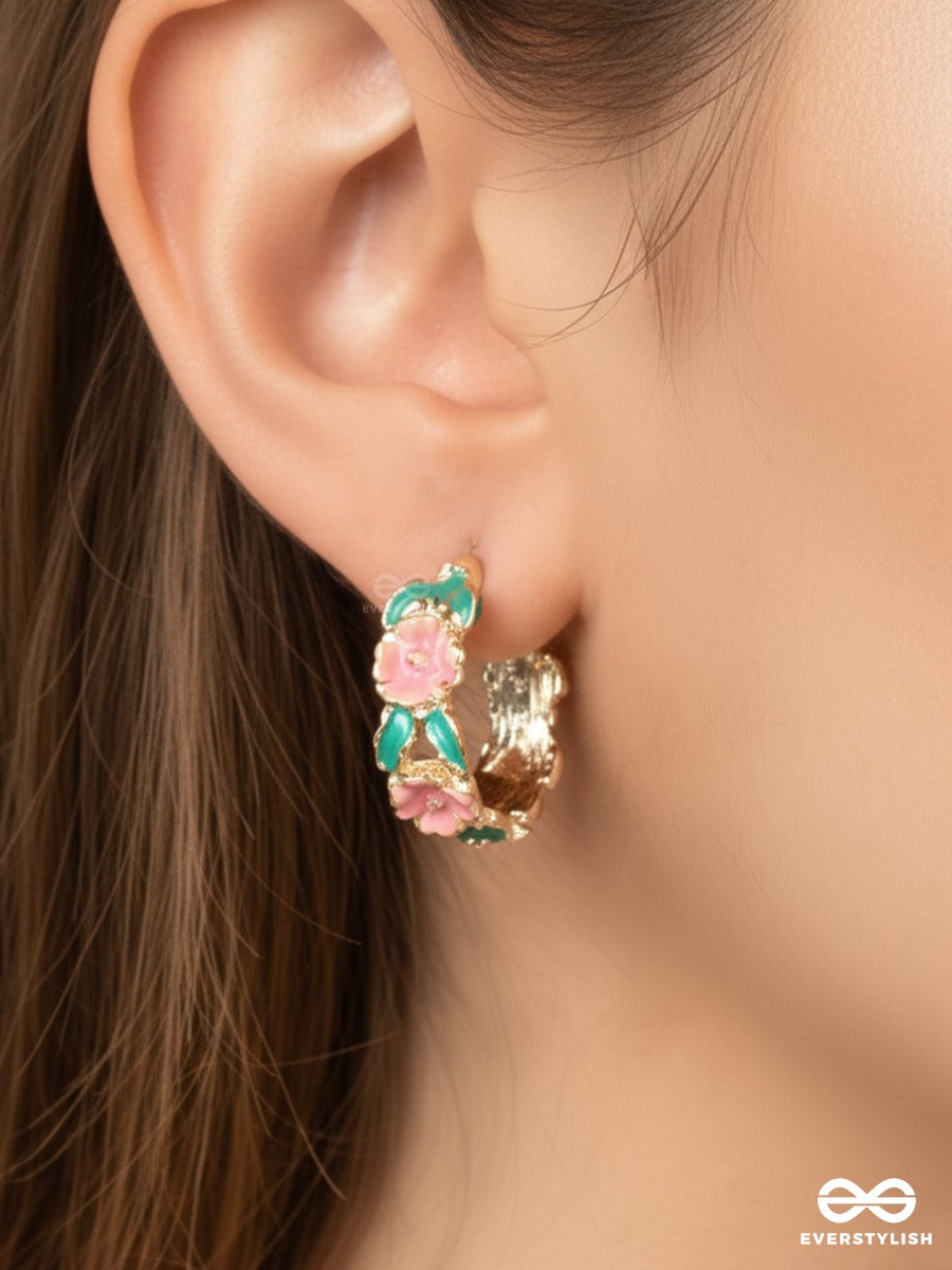 Rosebud Twist - Floral Hoop Earrings