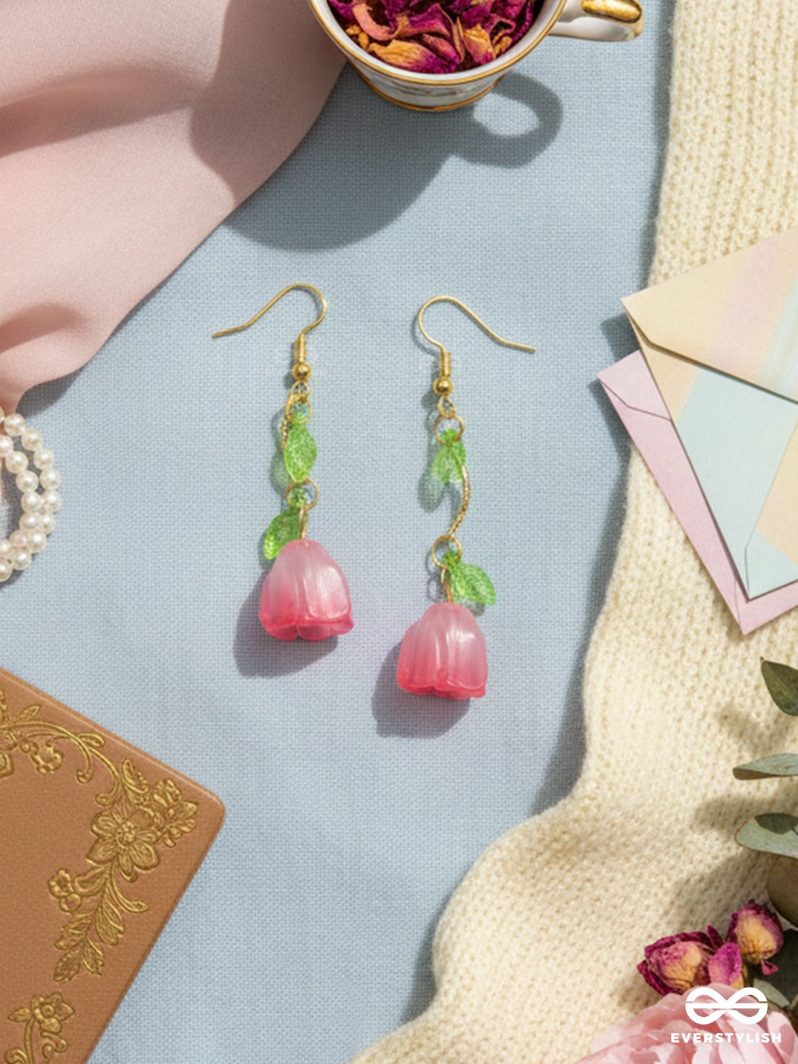 Blush Bloom - Floral Dangle Earrings