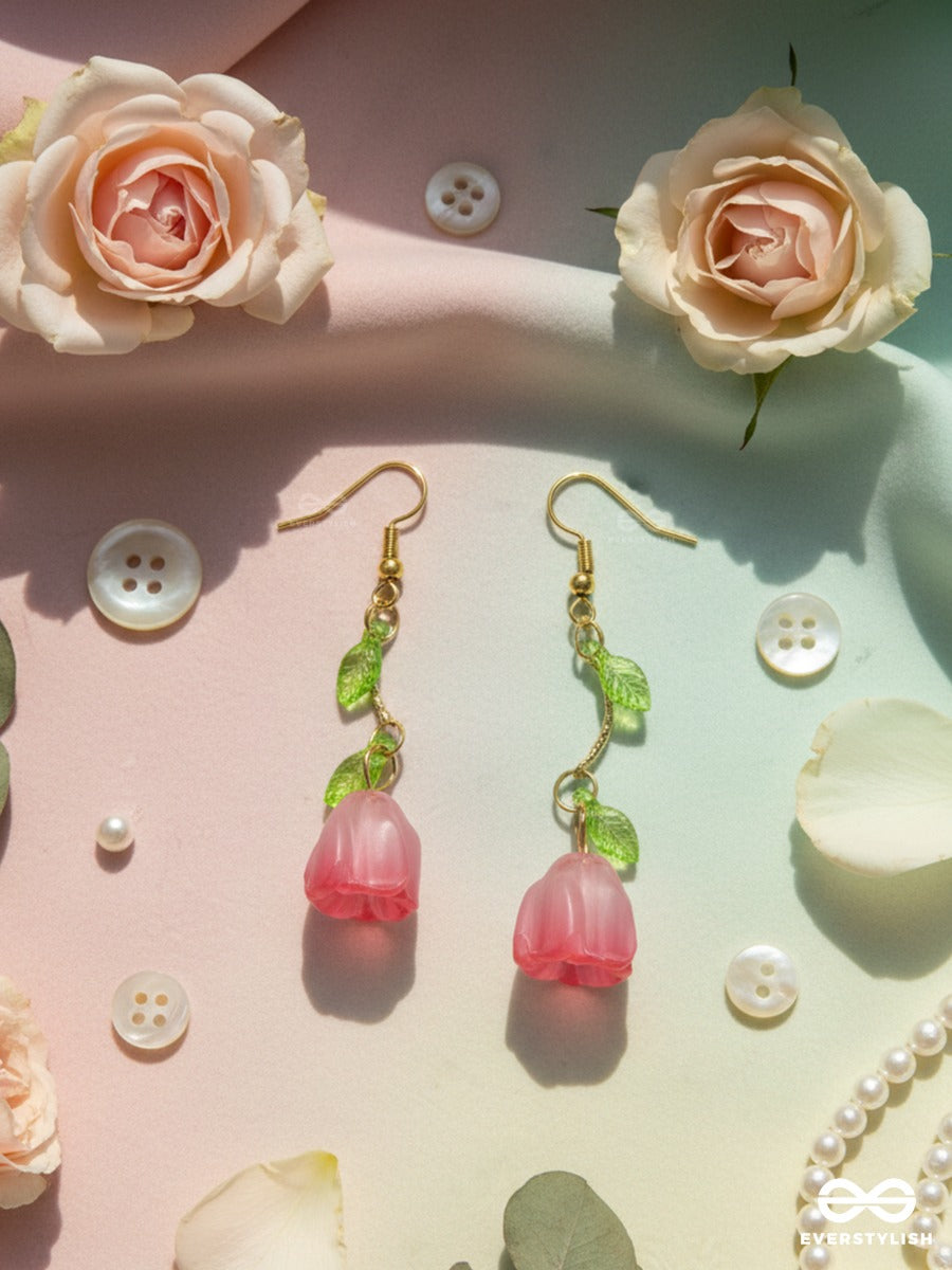 Blush Bloom - Floral Dangle Earrings