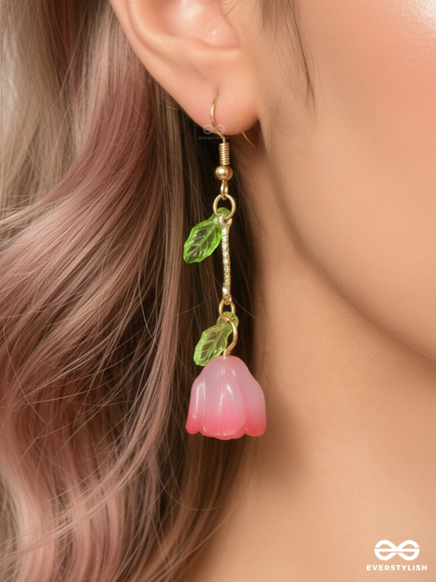 Blush Bloom - Floral Dangle Earrings