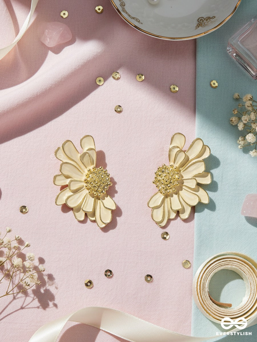 Ivory Gardenia - Textured Bloom Stud Earrings