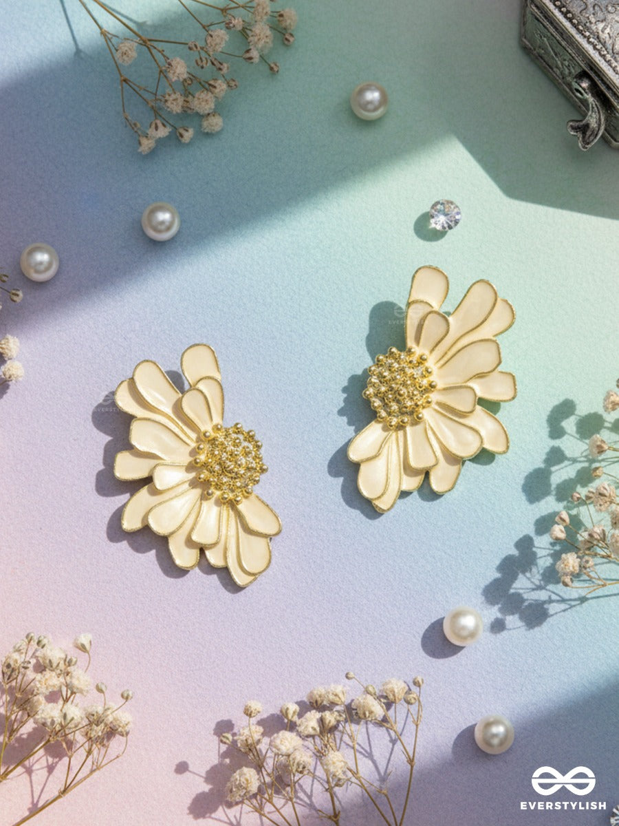 Ivory Gardenia - Textured Bloom Stud Earrings