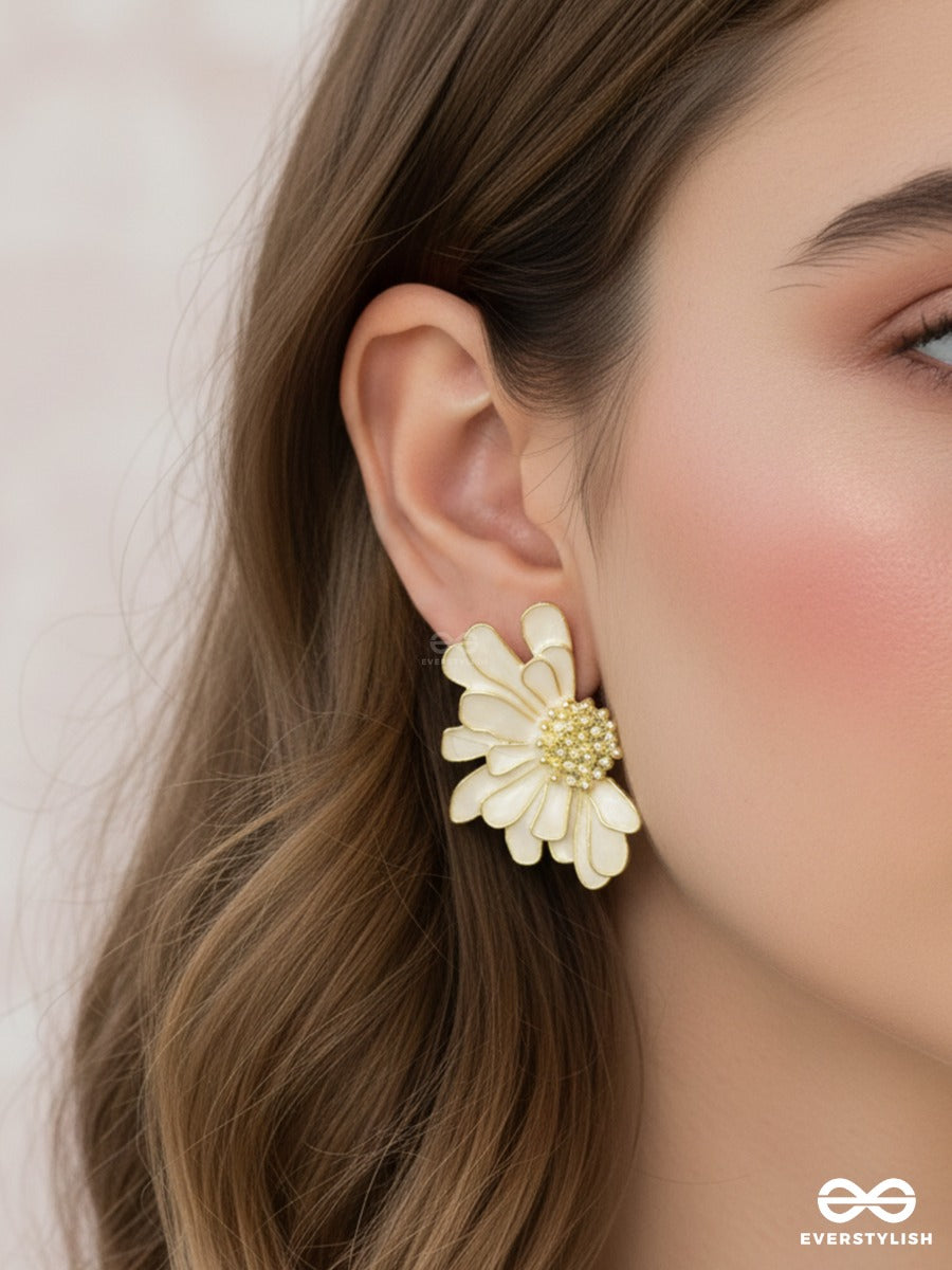 Ivory Gardenia - Textured Bloom Stud Earrings
