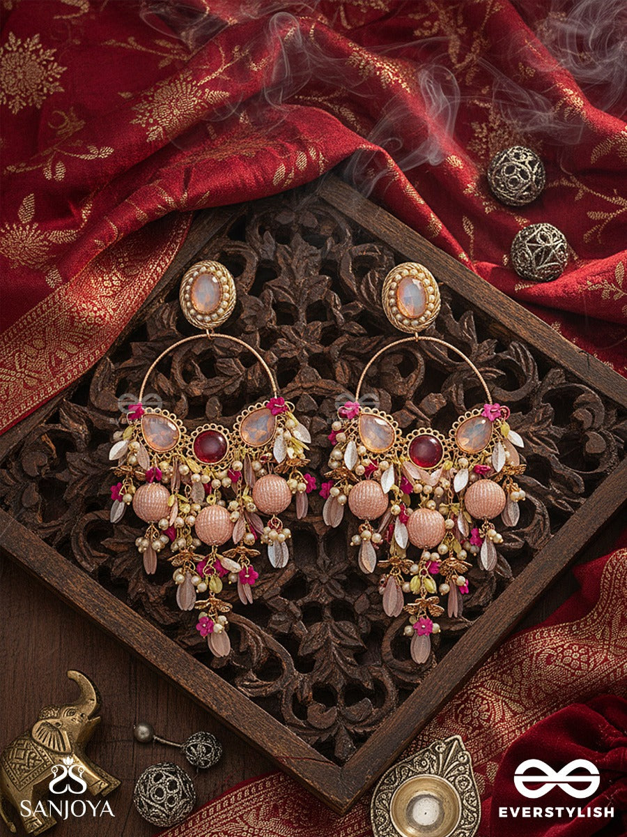 Gulranjini - Blossoms In Celebration - Petal-Shaped Stones And Delicate Hanging Details Crystal Chandelier Earrings