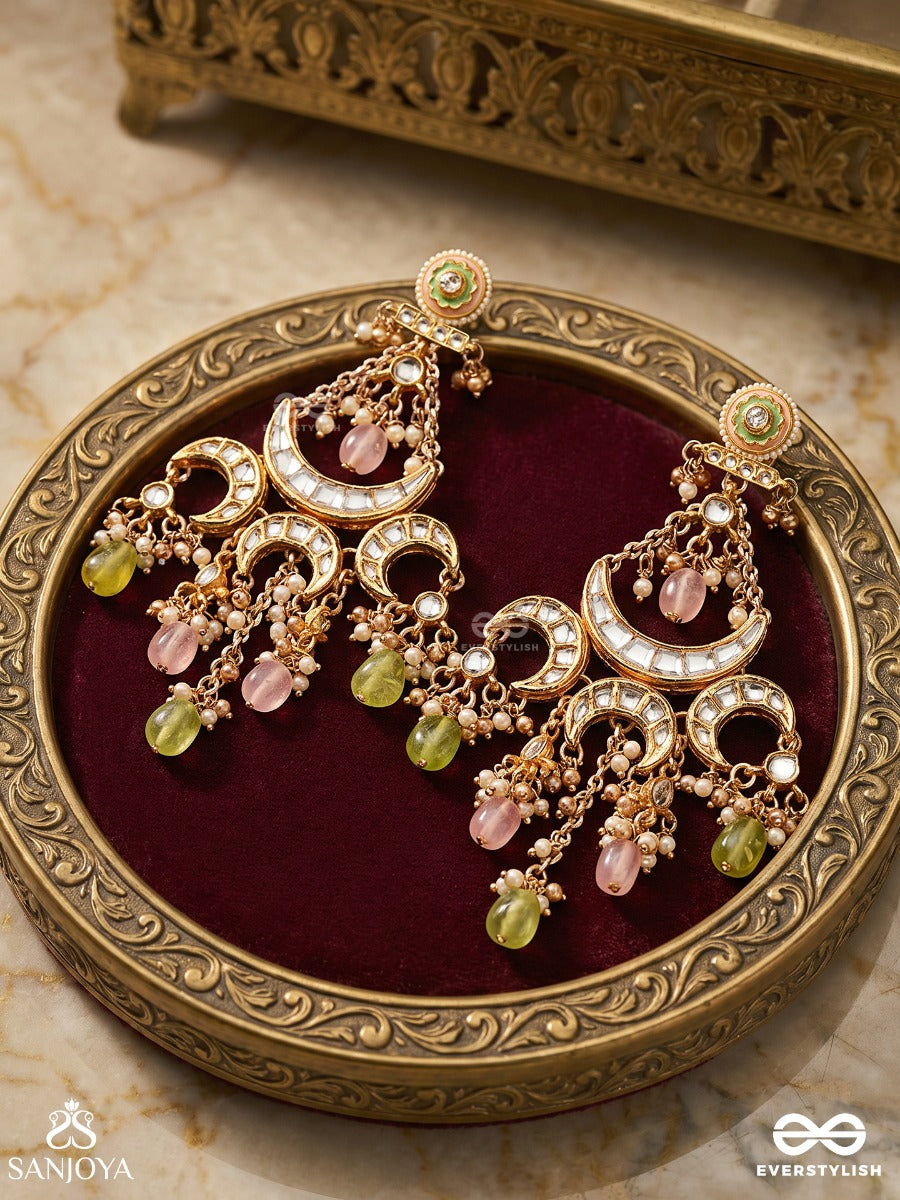 Madhurlekha - Melody In Curves - Ornamented Earrings With Delicate Arc Motifs And Soft Multi-Tone Hangings