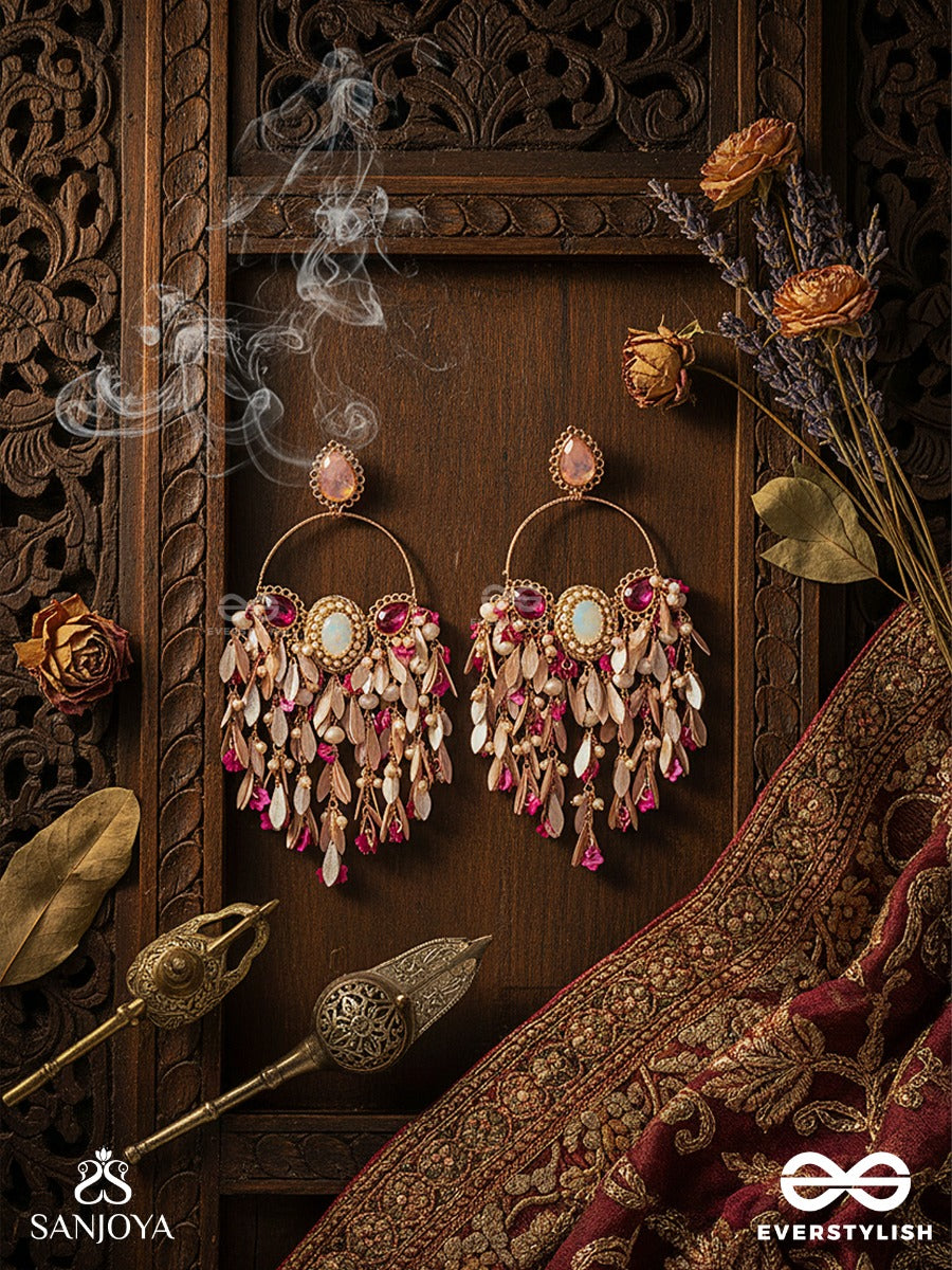 Gulmeheri - Roselight In Bloom - Blush Chandelier Earrings With Petal-Like Drops And Rose-Toned Accents