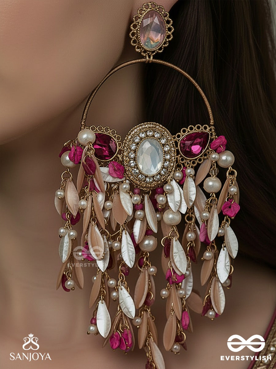 Gulmeheri - Roselight In Bloom - Blush Chandelier Earrings With Petal-Like Drops And Rose-Toned Accents