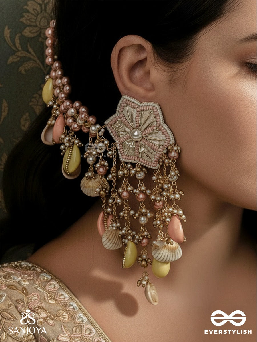 Madhursaagar - Sweet Tides Of Festivity - Statement Drop Earrings With Pearl-Toned Shells And Colourful Hangings