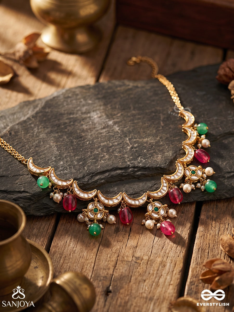 Shravani - Monsoon Splendour - Handcrafted Kundan Necklace With Red And Green Accent Drops