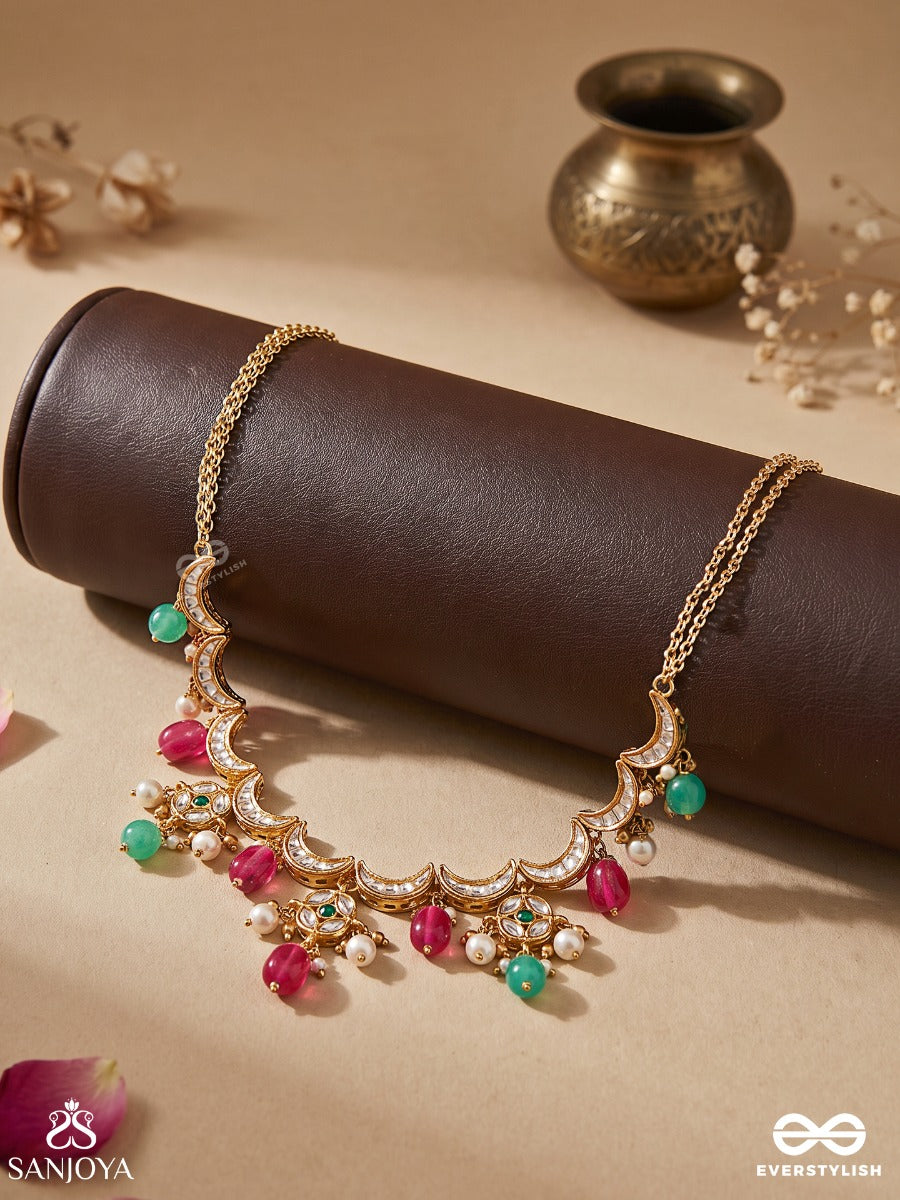 Shravani - Monsoon Splendour - Handcrafted Kundan Necklace With Red And Green Accent Drops