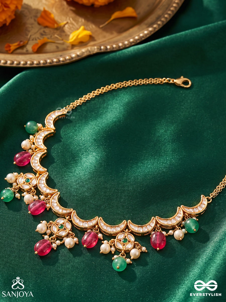 Shravani - Monsoon Splendour - Handcrafted Kundan Necklace With Red And Green Accent Drops