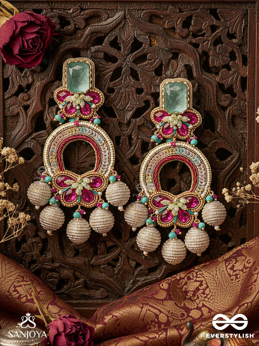 Amritaanjali - Divine Offering - Heirloom Style Earrings With Decorative Hoop, Floral Elements And Pearl Drops