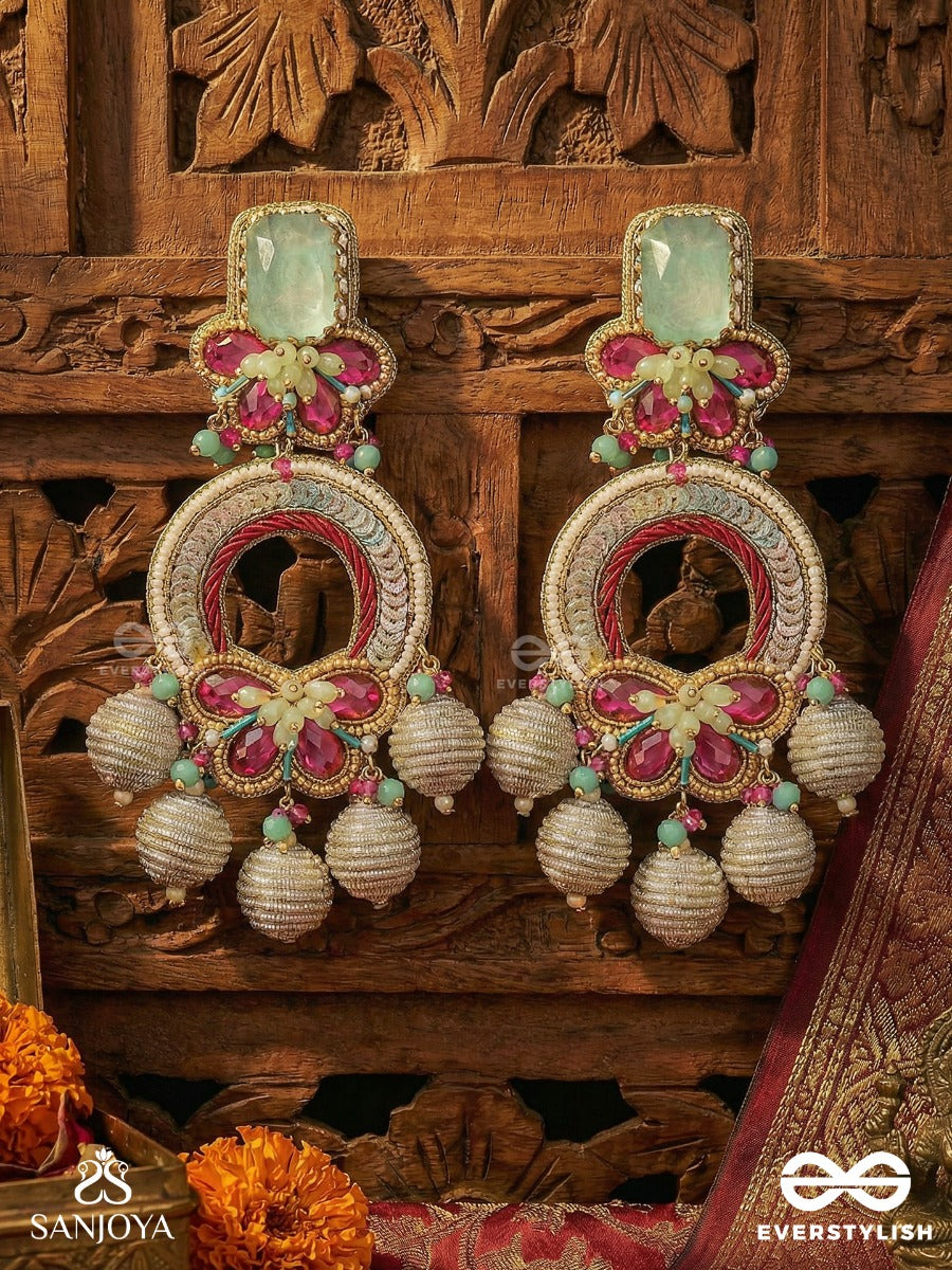 Amritaanjali - Divine Offering - Heirloom Style Earrings With Decorative Hoop, Floral Elements And Pearl Drops