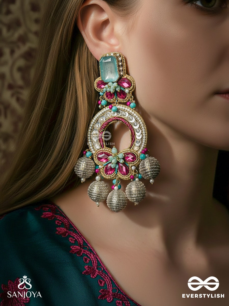 Amritaanjali - Divine Offering - Heirloom Style Earrings With Decorative Hoop, Floral Elements And Pearl Drops
