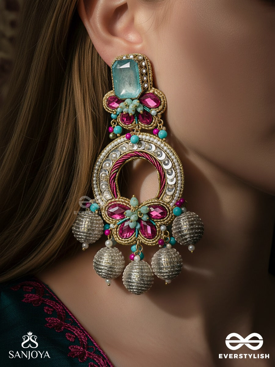 Amritaanjali - Divine Offering - Heirloom Style Earrings With Decorative Hoop, Floral Elements And Pearl Drops