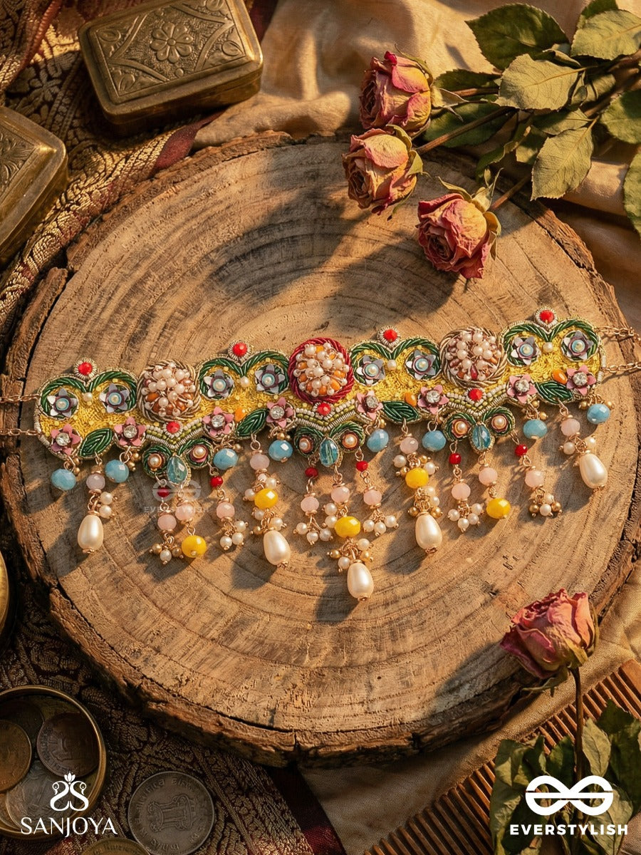 Chitrasraya - Abode Of Art - Multicolour Kundan Necklace With Meenakari Panels And Pearl Drop Fringes