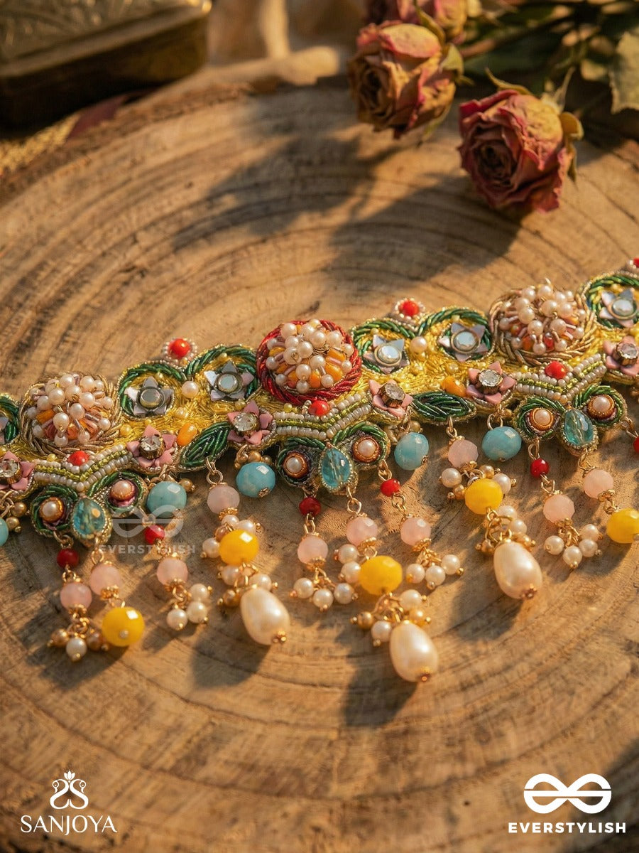 Chitrasraya - Abode Of Art - Multicolour Kundan Necklace With Meenakari Panels And Pearl Drop Fringes