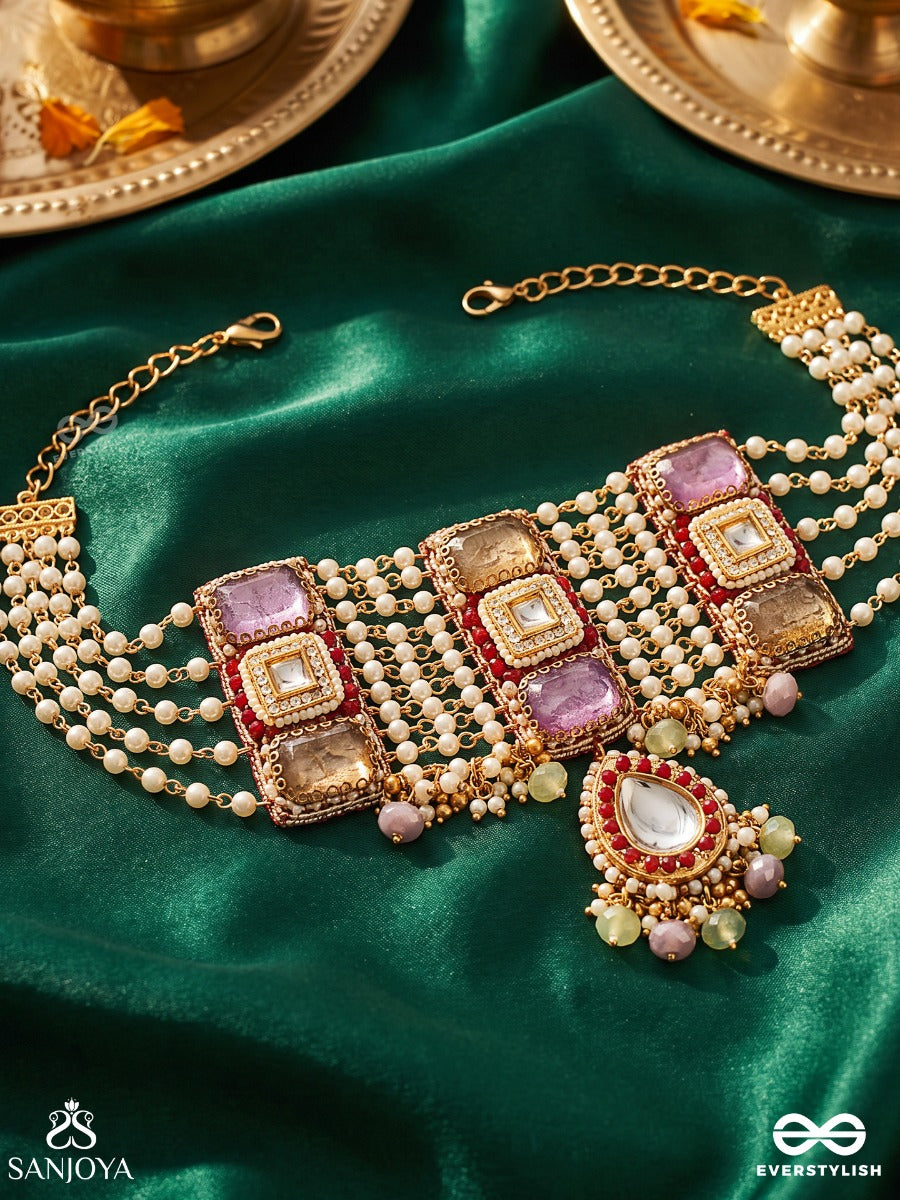 Prabhamala - Garland Of Radiance - Pearl Layer Necklace With Embellished Panels And Drop Accent