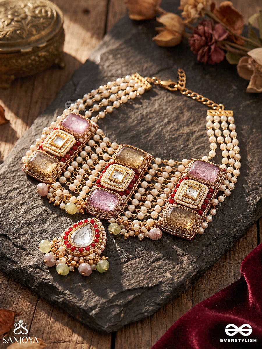 Prabhamala - Garland Of Radiance - Pearl Layer Necklace With Embellished Panels And Drop Accent