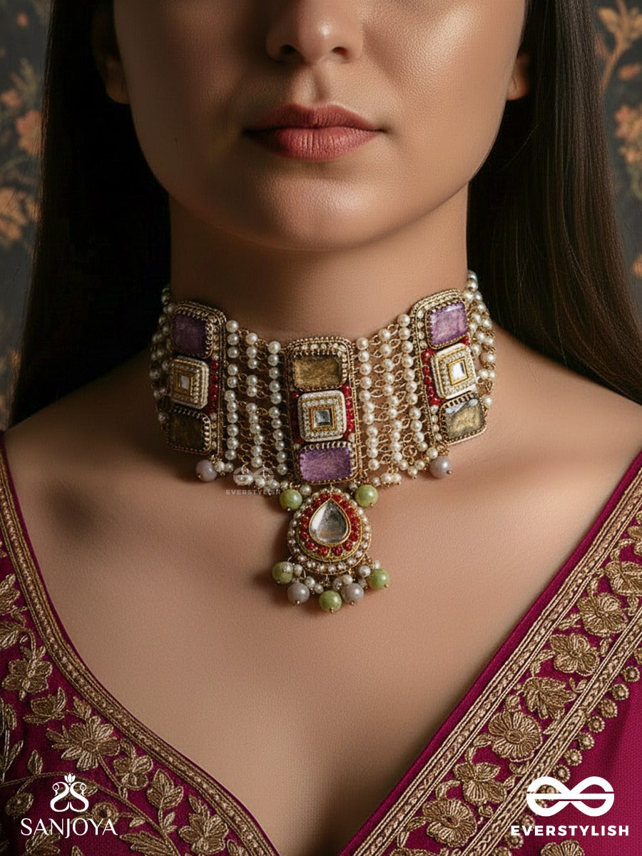 Prabhamala - Garland Of Radiance - Pearl Layer Necklace With Embellished Panels And Drop Accent