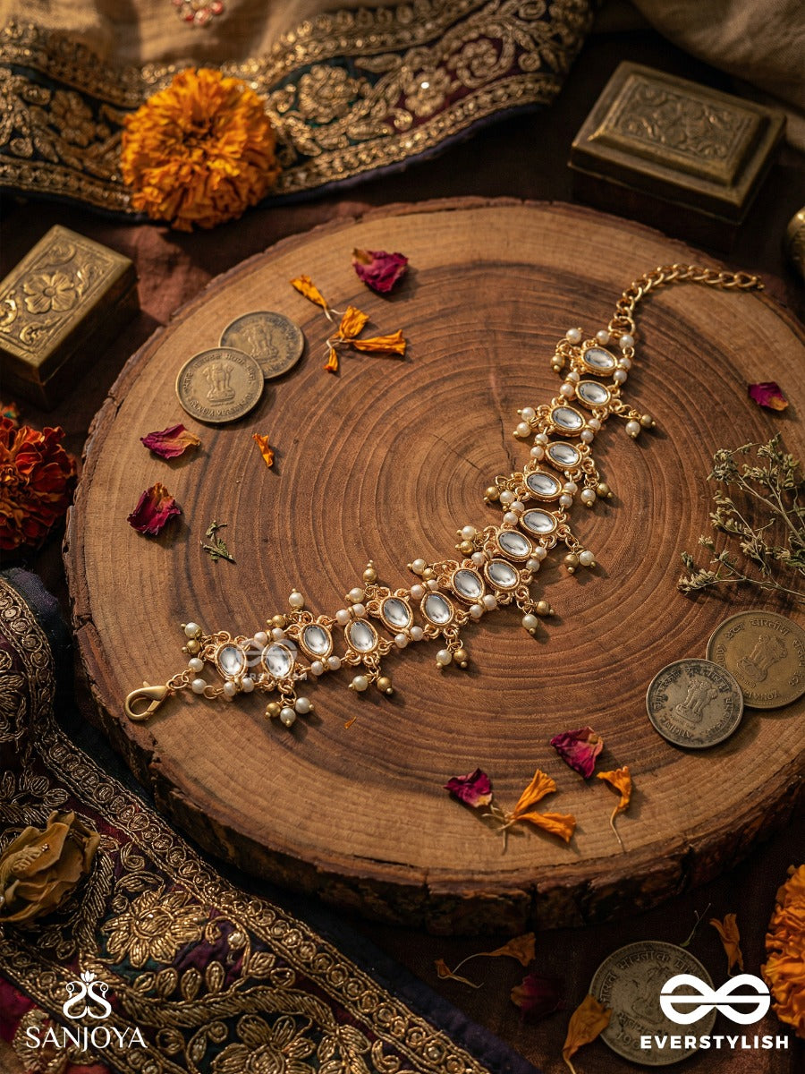 Kanakrekha - Golden Rhythm - Symmetrical Gem-Link Bracelet With Pearl Cluster Embellishments