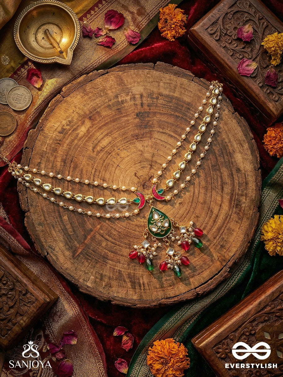 Maniratna - Jewelled Treasure - Pearl Strand Necklace With Ornate Gem Pendant And Drop Fringe