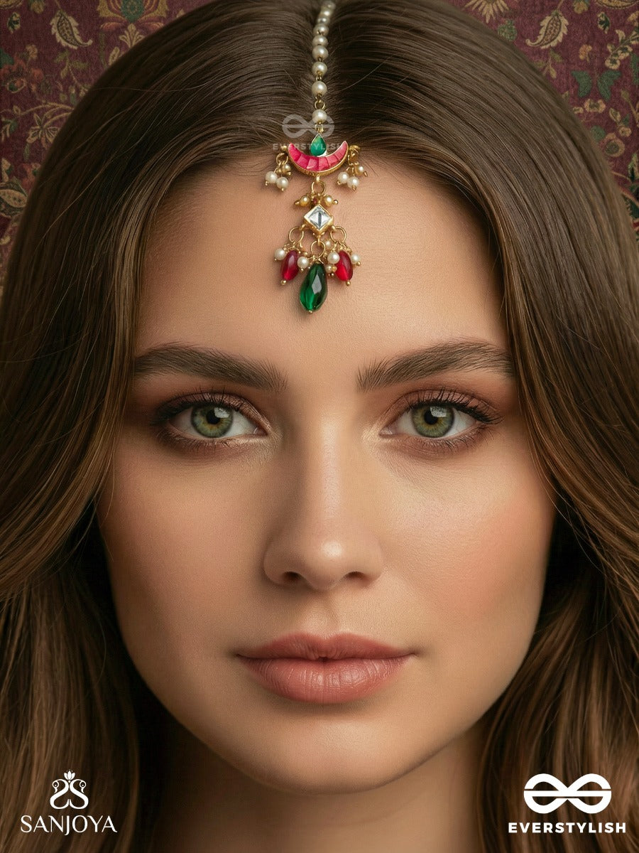 Yashasvini - Glorious Beauty - Traditional Arc Maangtika With Colourful Gem Accents