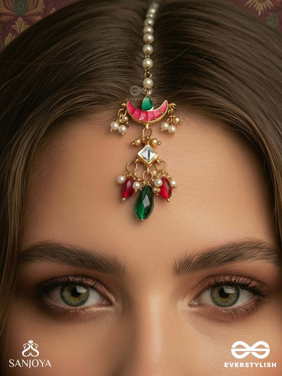 Yashasvini - Glorious Beauty - Traditional Arc Maangtika With Colourful Gem Accents