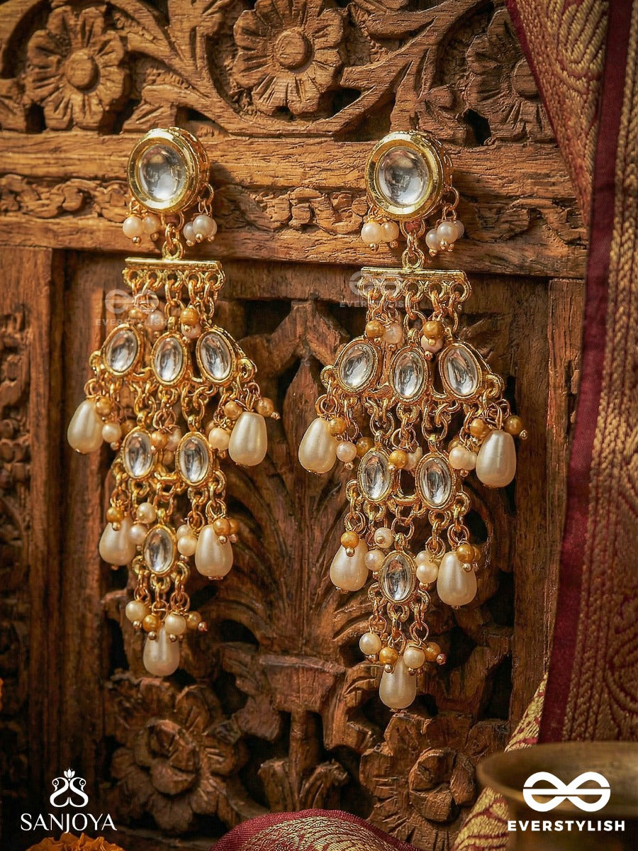 Indumanjari - Cluster Of Moons - Tiered Polki Earrings With Mirror Stud And Pearl Drop Cascade