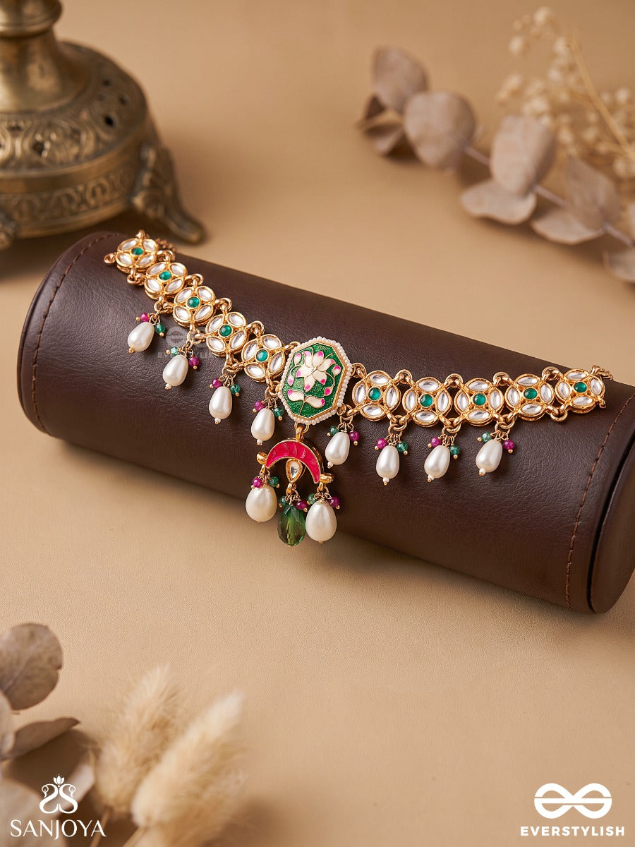 Prabhachandri - Radiant Moon - Statement Necklace With Decorative Medallion And Pearl Fringe