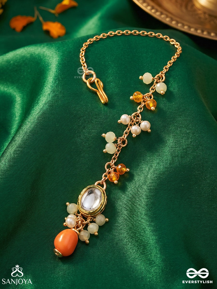 Tarangika - Little Wave - Ornamental Maangtika With Stone Medallion And Bead Accent