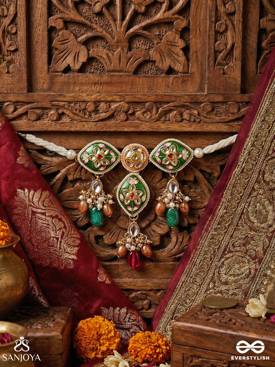 Manipushpita - Jewelled Bloom - Enamelled Necklace With Floral Gem Panels And Delicate Colourful Accents