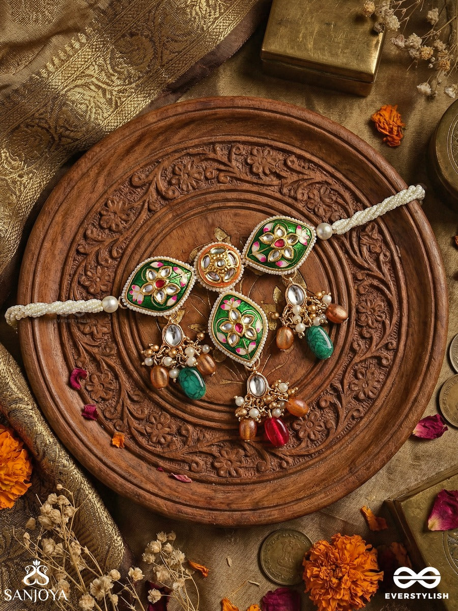Manipushpita - Jewelled Bloom - Enamelled Necklace With Floral Gem Panels And Delicate Colourful Accents