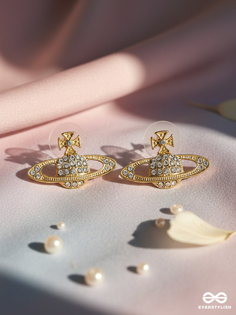 Saturn Spark - Gold Plated CZ Planet Stud Earrings