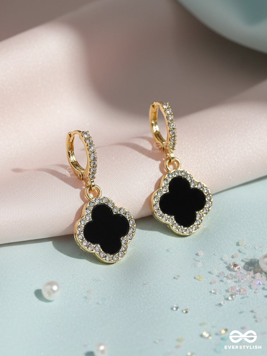 Noir Trefoil - Stone Drop Clover Earrings
