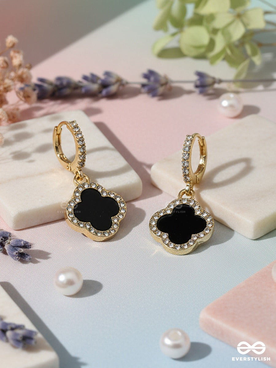 Noir Trefoil - Stone Drop Clover Earrings