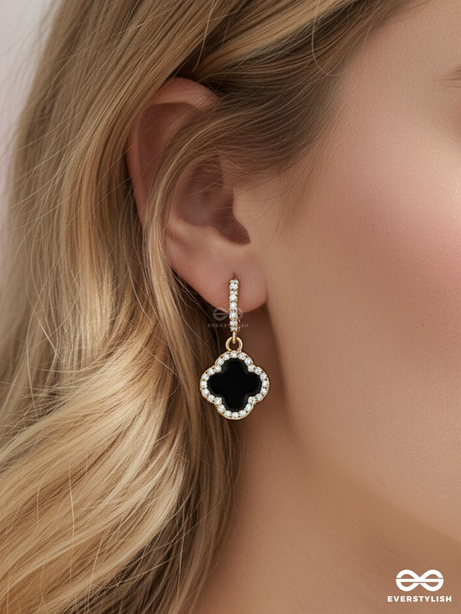 Noir Trefoil - Stone Drop Clover Earrings