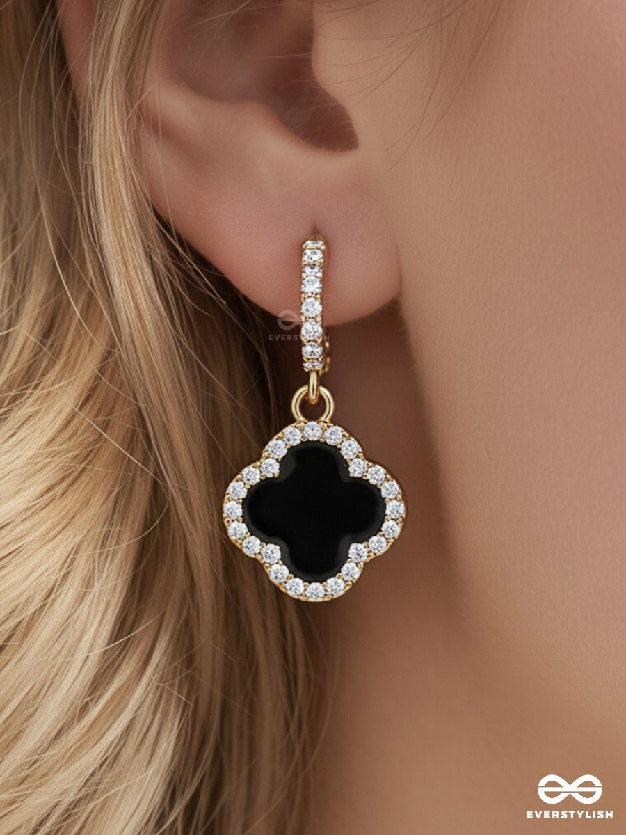 Noir Trefoil - Stone Drop Clover Earrings