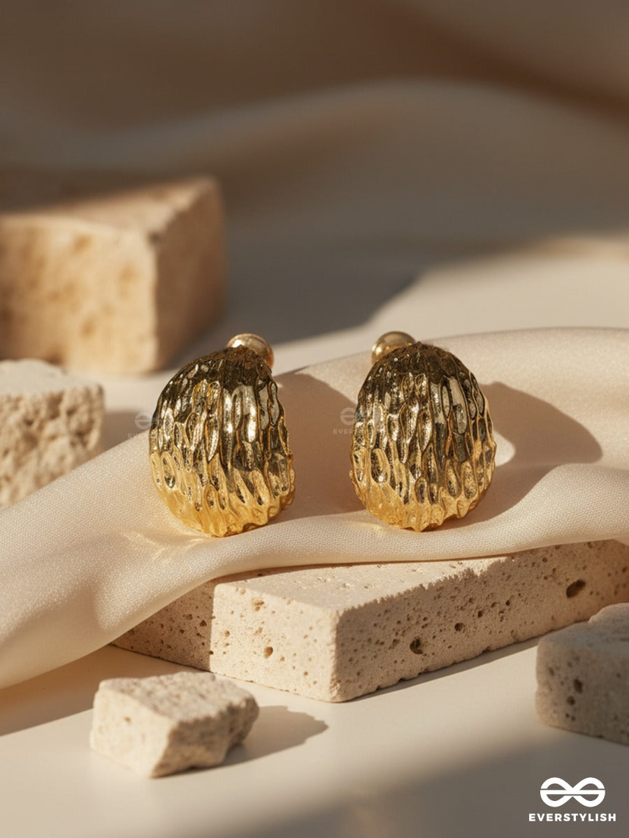 Gilded Ripple - Hammered Metal Stud Earrings